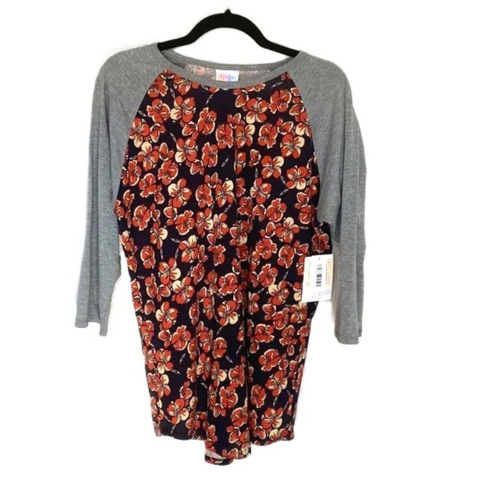 LuLaRoe Randy Large Baseball Shirt Floral Flowers Multicolored 3/4 Raglan Sleeve